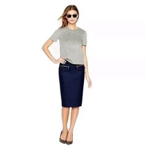 J. Crew Navy and Gold Wool Zipper Patch Pocket Pencil Skirt - Womens 4